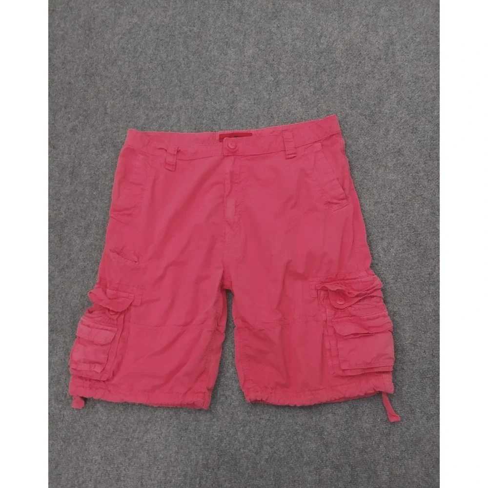 Jordan Craig Shorts Mens 38 Pink Cargo Cotton Y2K Baggy Pockets Drawstring Vtg